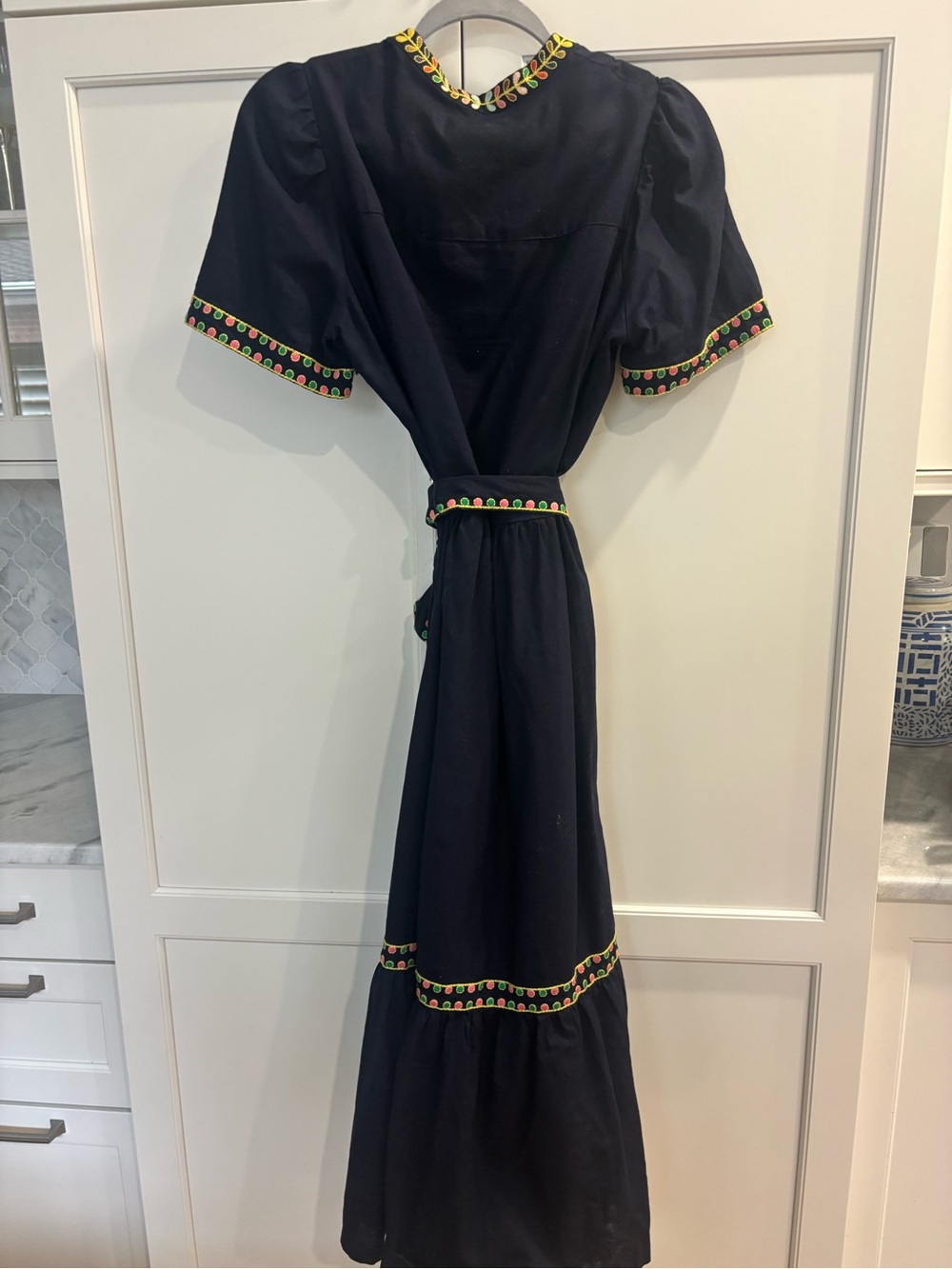 Boden Navy Maxi Dress with Colorful Embroidered Trim - Picture 2 of 4